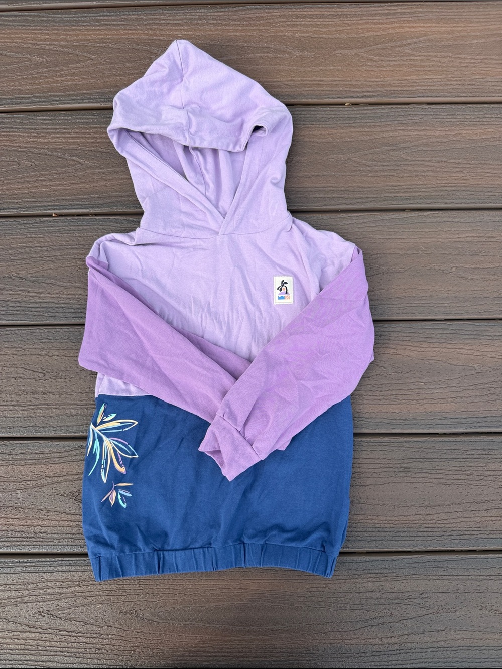 Nano Lavender and Navy Hoodie with Floral Embroidery